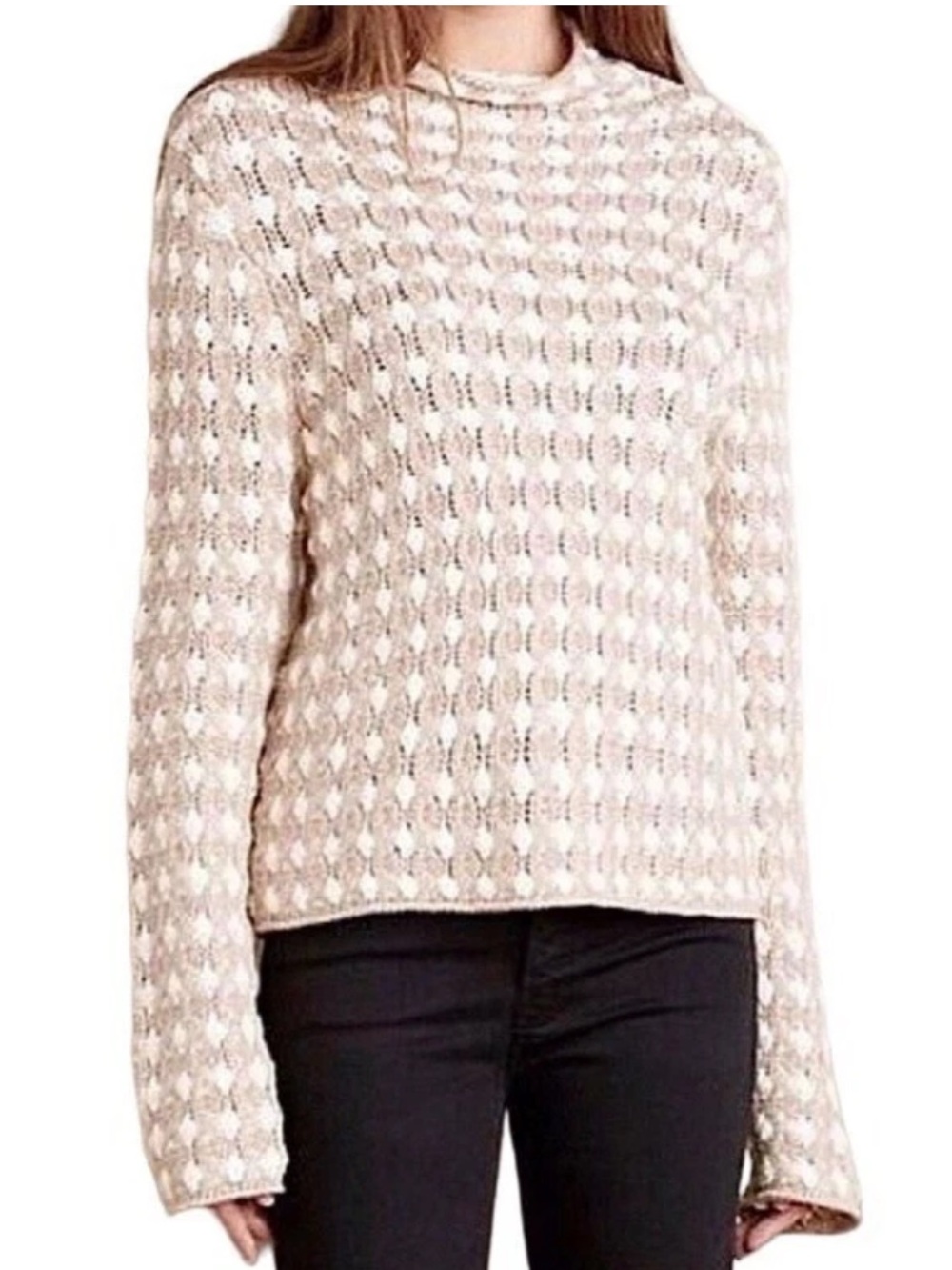 Anthropologie Sleeping on Snow Crochet Popcorn Mock Sweater XS